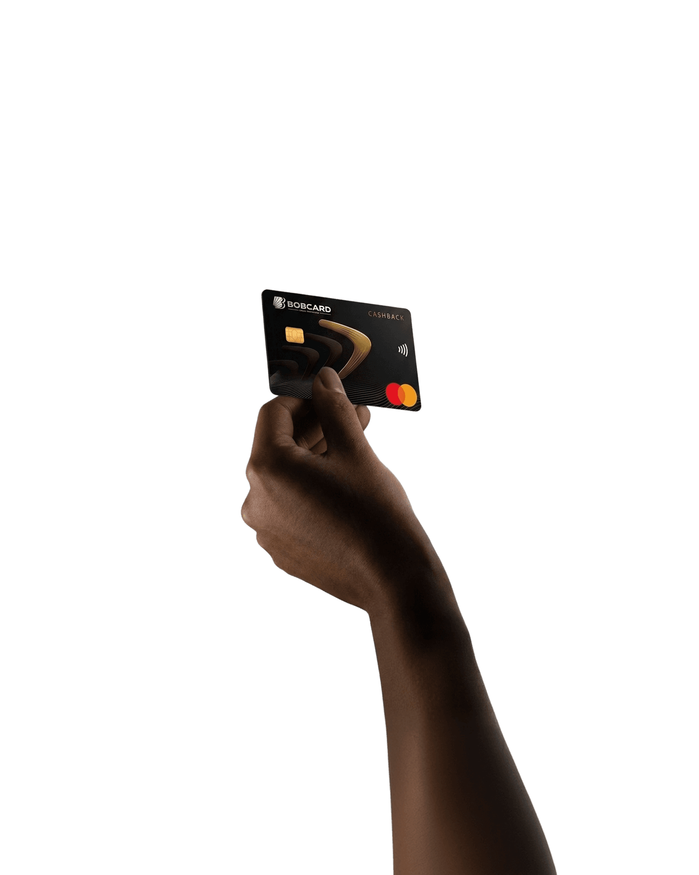 Hand holding a BOBCARD premium credit card